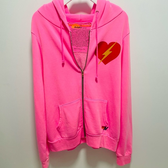 Aviator Nation NWT women’s hot pink Bolt & Heart zip hoodie in Large - Picture 12 of 13